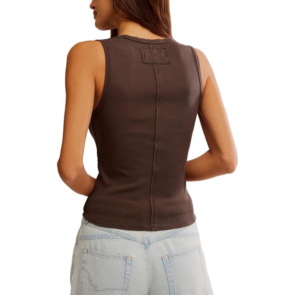 Free People X We The Free Neria V-Neck Tank Top brown Womens M NEW - Picture 5 of 9